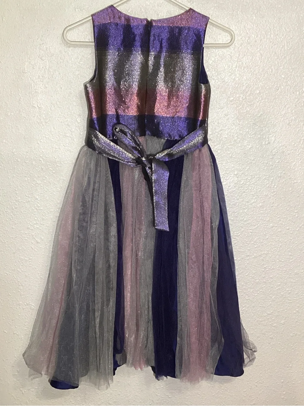 Bonnie Jean Girls Shimmery Navy & Silver Tulle Party Dress size 14